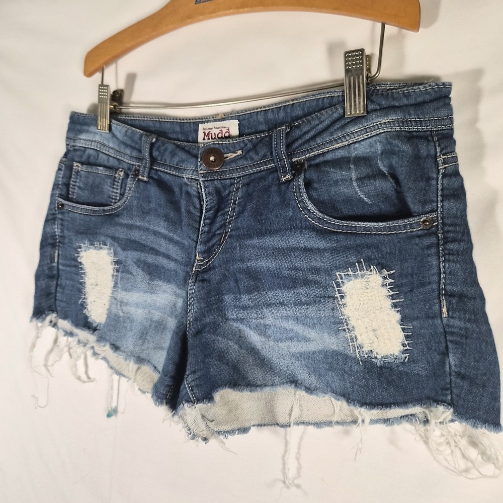 2000s Y2k Mudd Juniors Size 7 Distressed Denim Cutoff Shorts Blue Frayed Y2K...